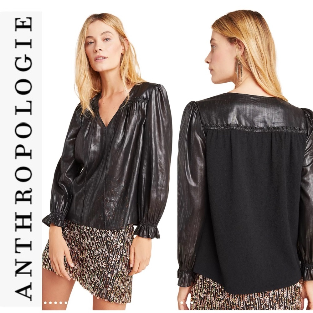 NWT Current Air Anthropologie Bristol Black/Metallic Blouse xs